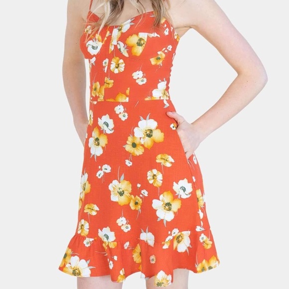 Red Floral Linen Mini Dress - Picture 2 of 14